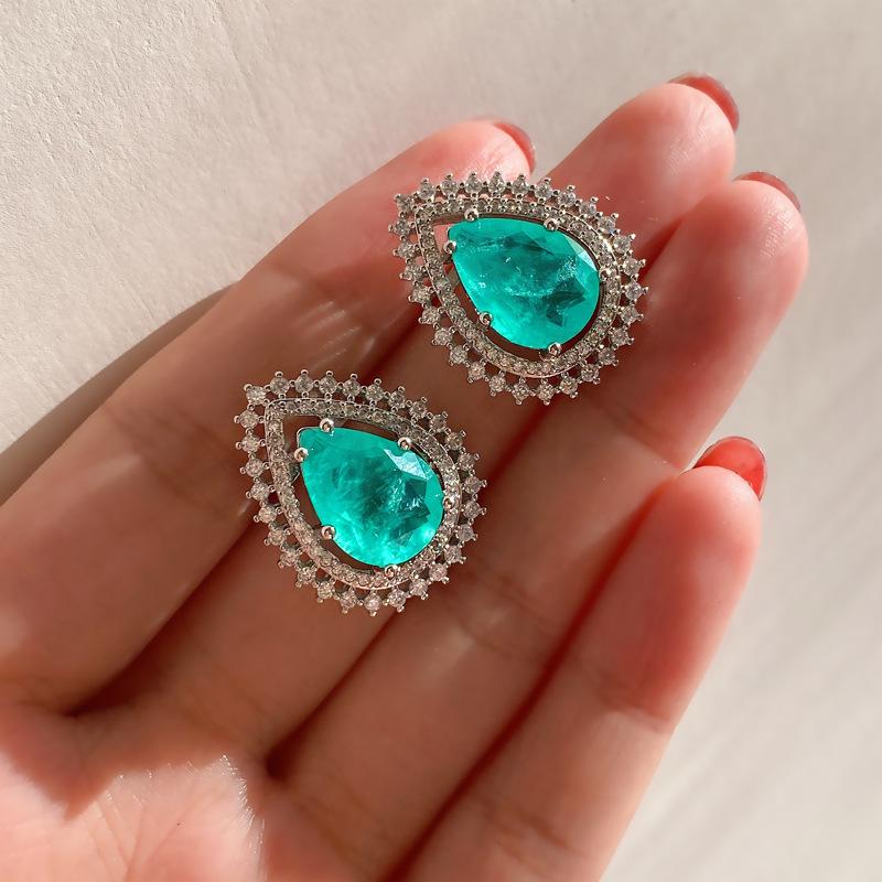 Jewelry Classic Imitation Treasure Emerald Jewelry Set Water Drop Shaped Main Stone 10 * 14