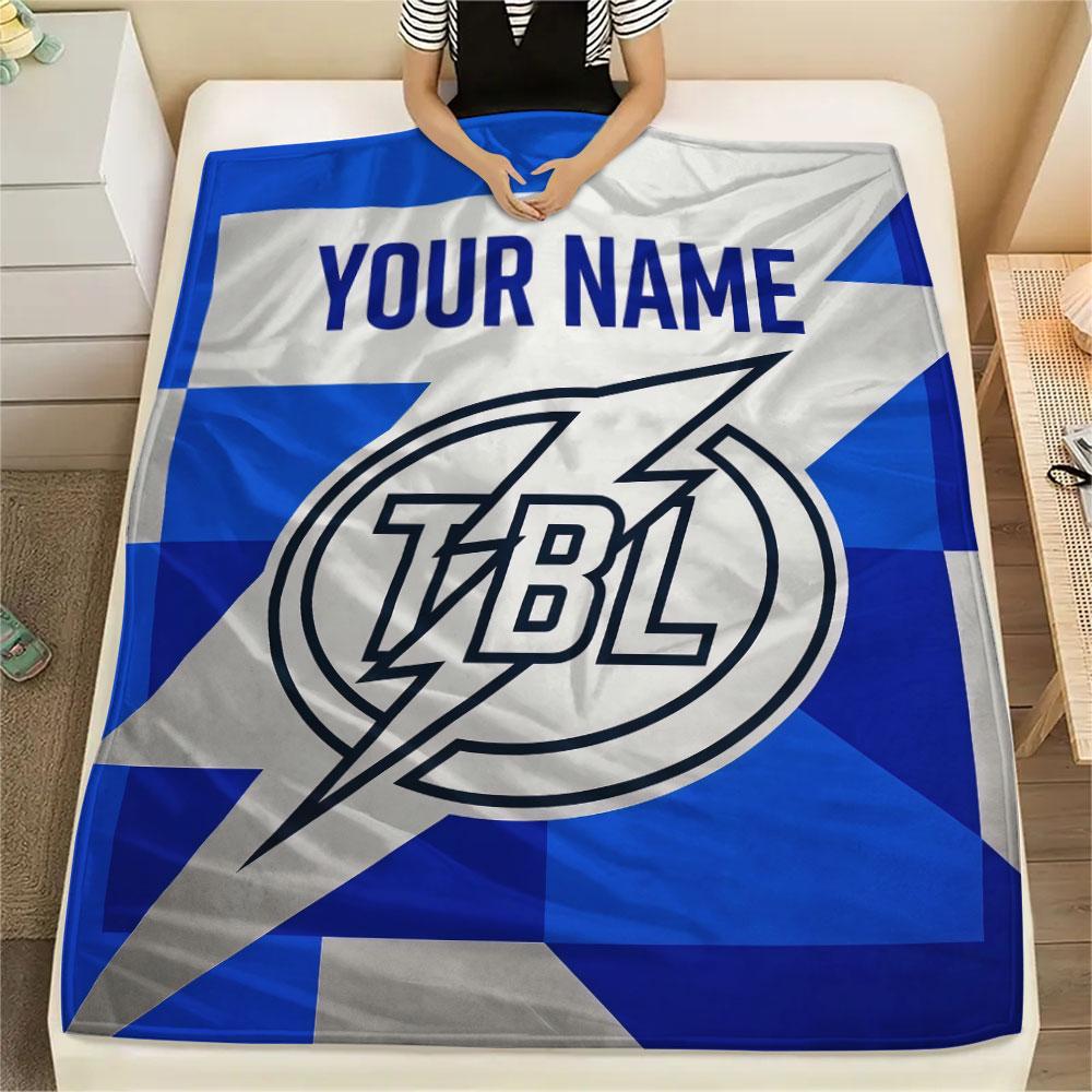 Custom Name,Tampa Bay Lightning Printed Flannel Blanket, soft throw for bedroom sofa, washable, Christmas present, great gift.