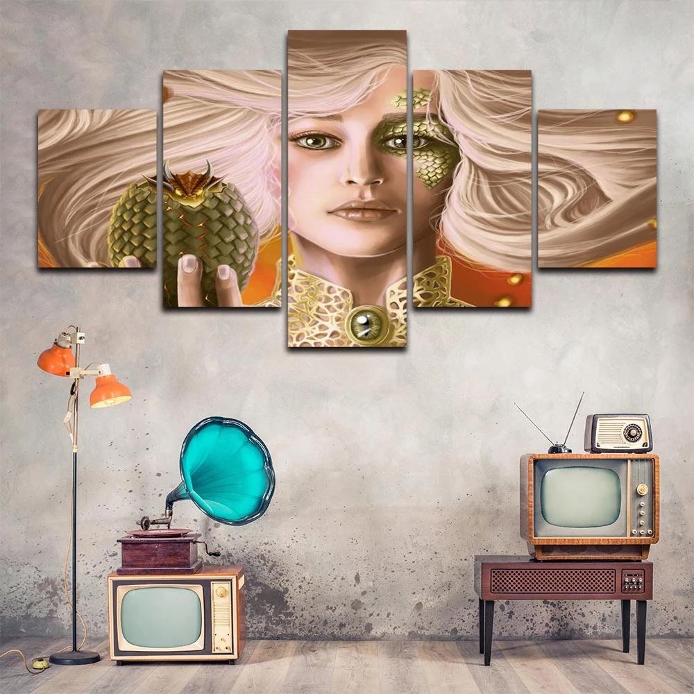 Wall Art Modern Woman Pineapple Poster 5 Pcs Mother of Dragon GOT Canvas Painting Modular Print Picture Gallery Home Decor Frame
