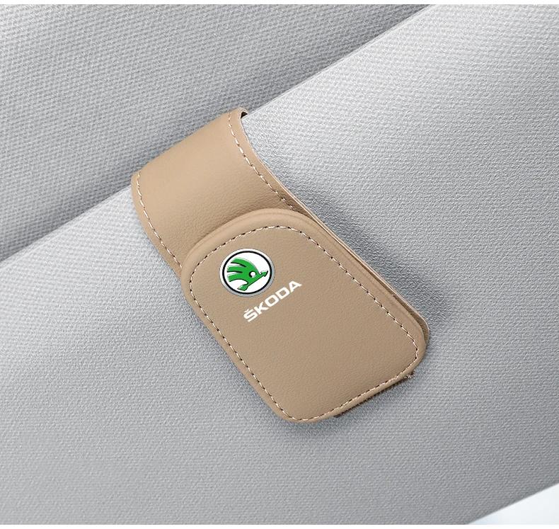 SBNI3 Car Sun Visor Glasses Clip Ticket Card Storage Clamp For Skoda Fabia Superb Yeti Octavia Enyaq Rapid Kodiaq Kamiq Karoq Scala A4