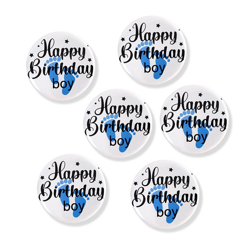 

Значок на день рождения для мальчика или девочки, значок из жести для определения пола, розовый, голубой, команда мальчика, команда девочки 6pcs