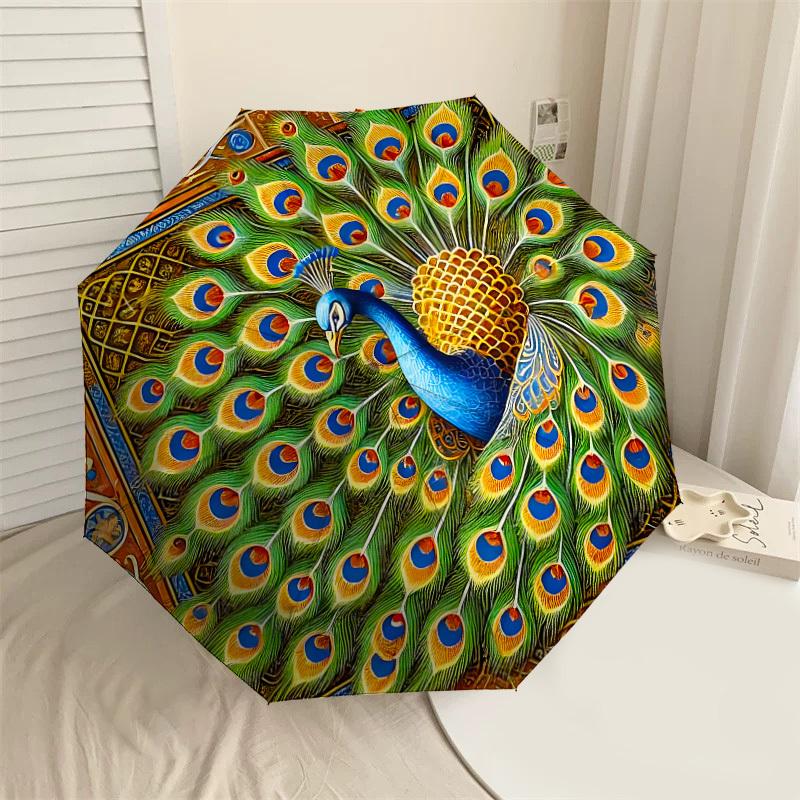 

1PC Peacock FeatherAutomatic Open/Close Umbrella with Windproof, 8-Rib Sturdy Canopy, Durable Ribs, Fashionable Design, Outdoor Accessory, Fun Prin, H
