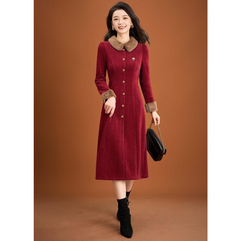 

Elegant Fur Collar Patchwork Long Dress 3XL