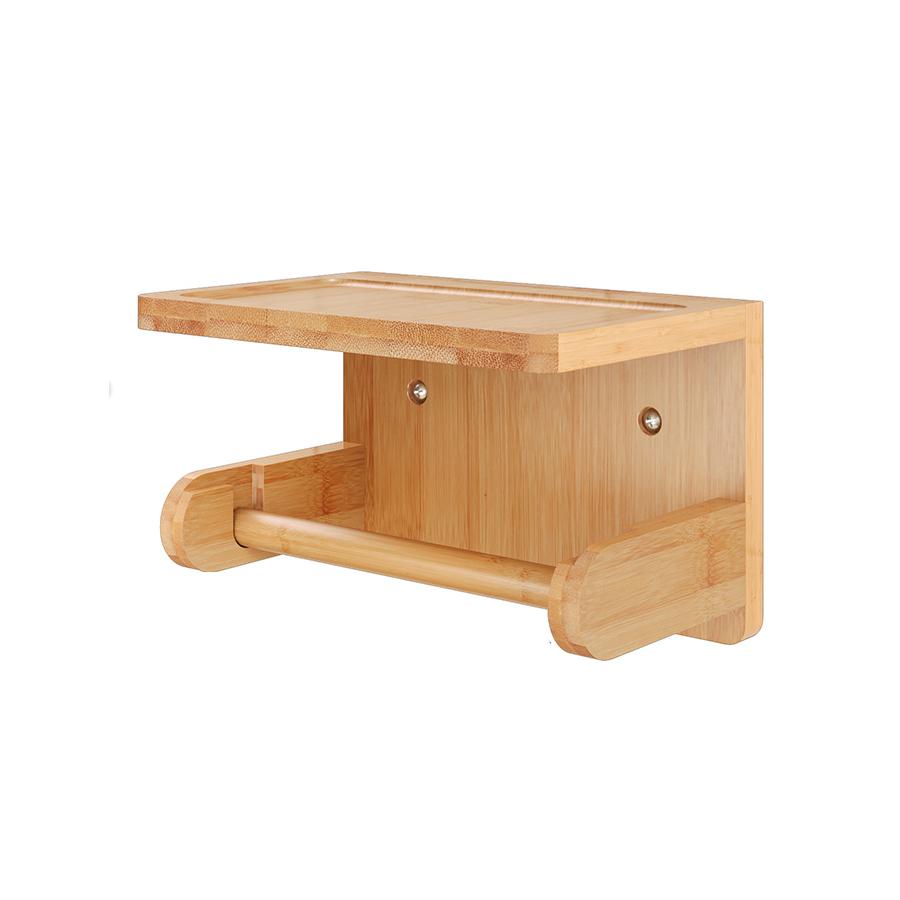 

Toilet Paper Holder with Shelf Organizer Wall Mount Toilet Tissue Roll Holder Bamboo for Hotel Bathroom Washroom Toliet