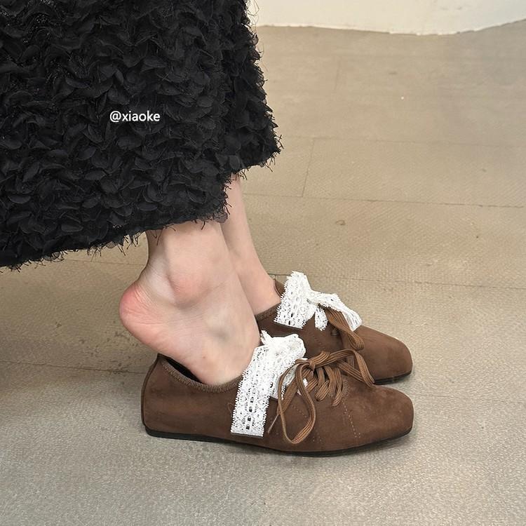 Nisjedesignfølelse retro firkantet tå brune loafers enkeltsko dames vår ballettstil innvendig høydeøkning vår og høst plattformsko