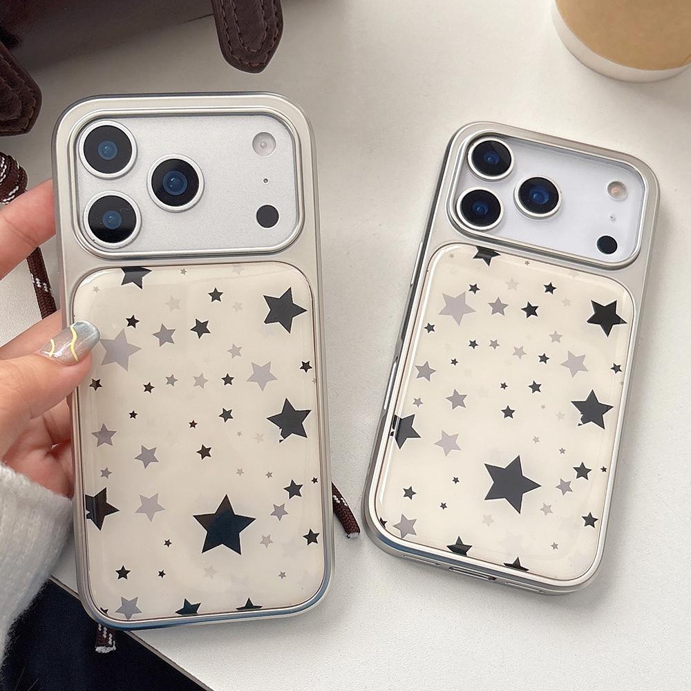 Star Pattern Five-pointed Stars Printed Plated Frame Phone Case for iPhone 16 15 14 17 Pro Max Shockproof Cover Funda