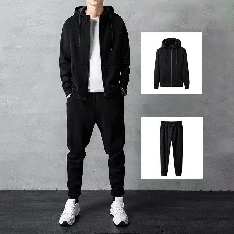 Men Suit Hoodie Hooded Sweatshirt Sweatpants Fashion Zipper Cardigan Jacket Set