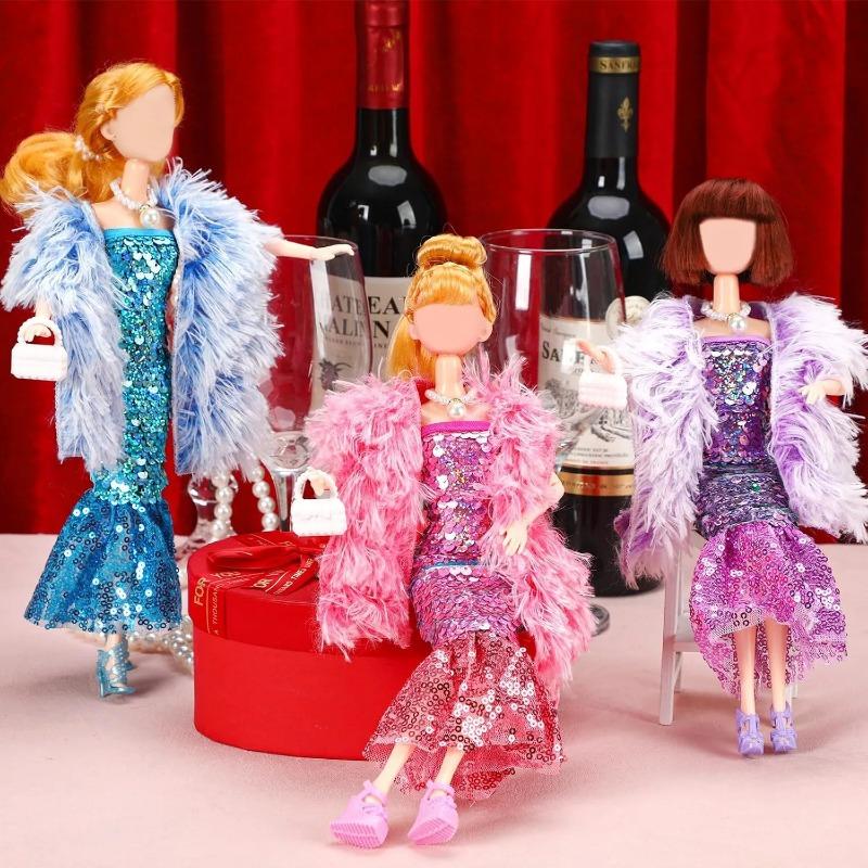3 Sets 30cm Girl Doll Clothes Girls Doll Accessories Mermaids Evening Gown Dress Fur Shawl Shoes Outfit Doll Clothing(NO DOLL)