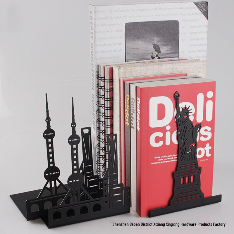 Creative Metal Bookend Set: Stylish Office Desktop Storage and Back-to-School Essential