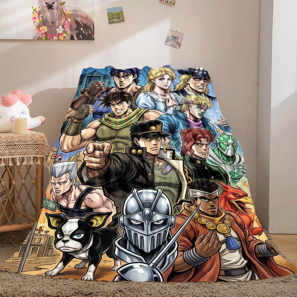 JoJo's Bizarre Adventure Cartoon Flannel Blanket, Printed Design for Bed and Sofa, Soft Home Decor, Picnic Travel Blanket_LIAN