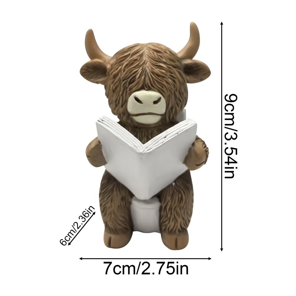 9cm Bath Tub Highland Cow Toilet Seat Reading Highland Cow Resin Statue Funny Cattle Decorations For Christmas Garden