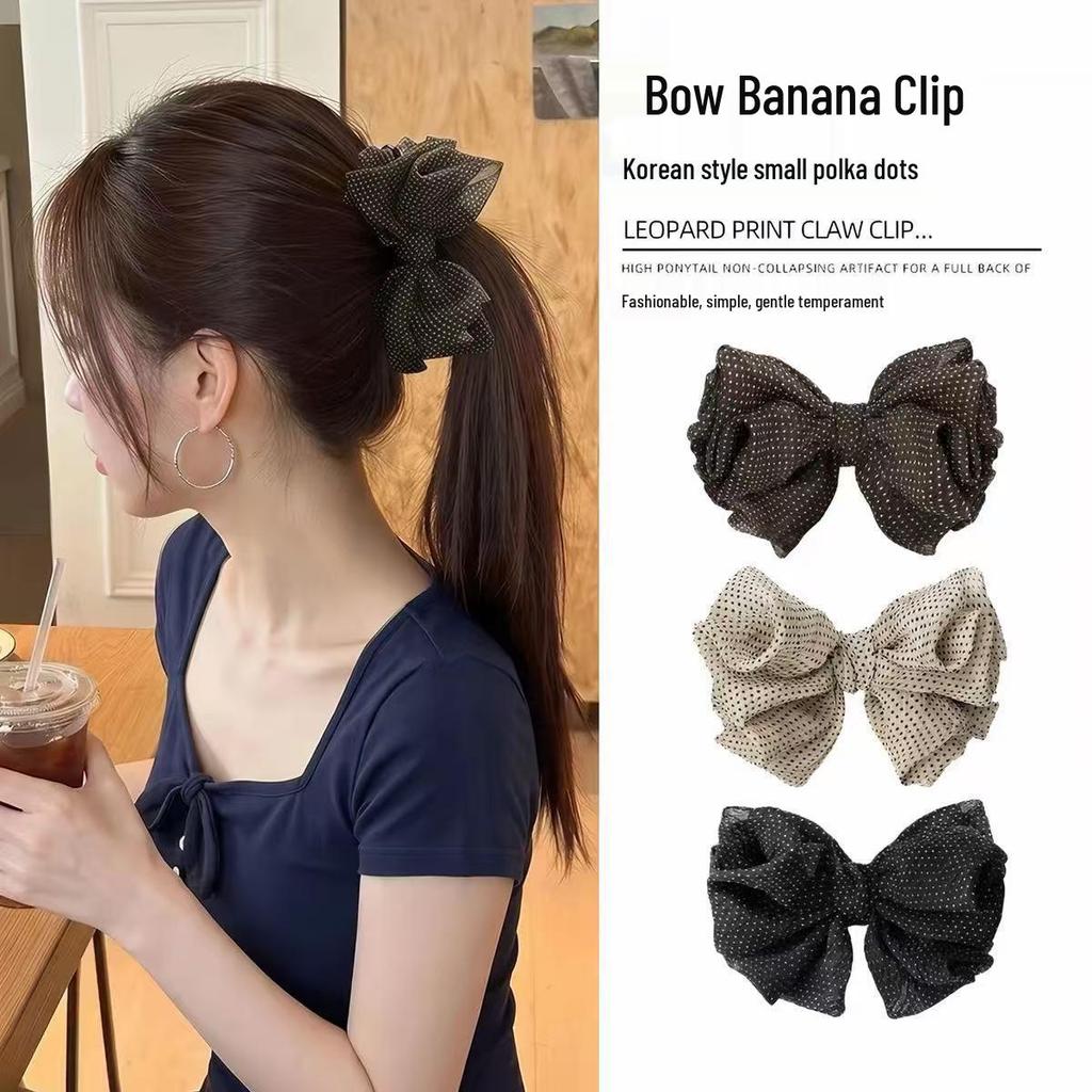 Korean Style Polka Dot Bow Banana Clip for Elegant Half-Up Hairstyles