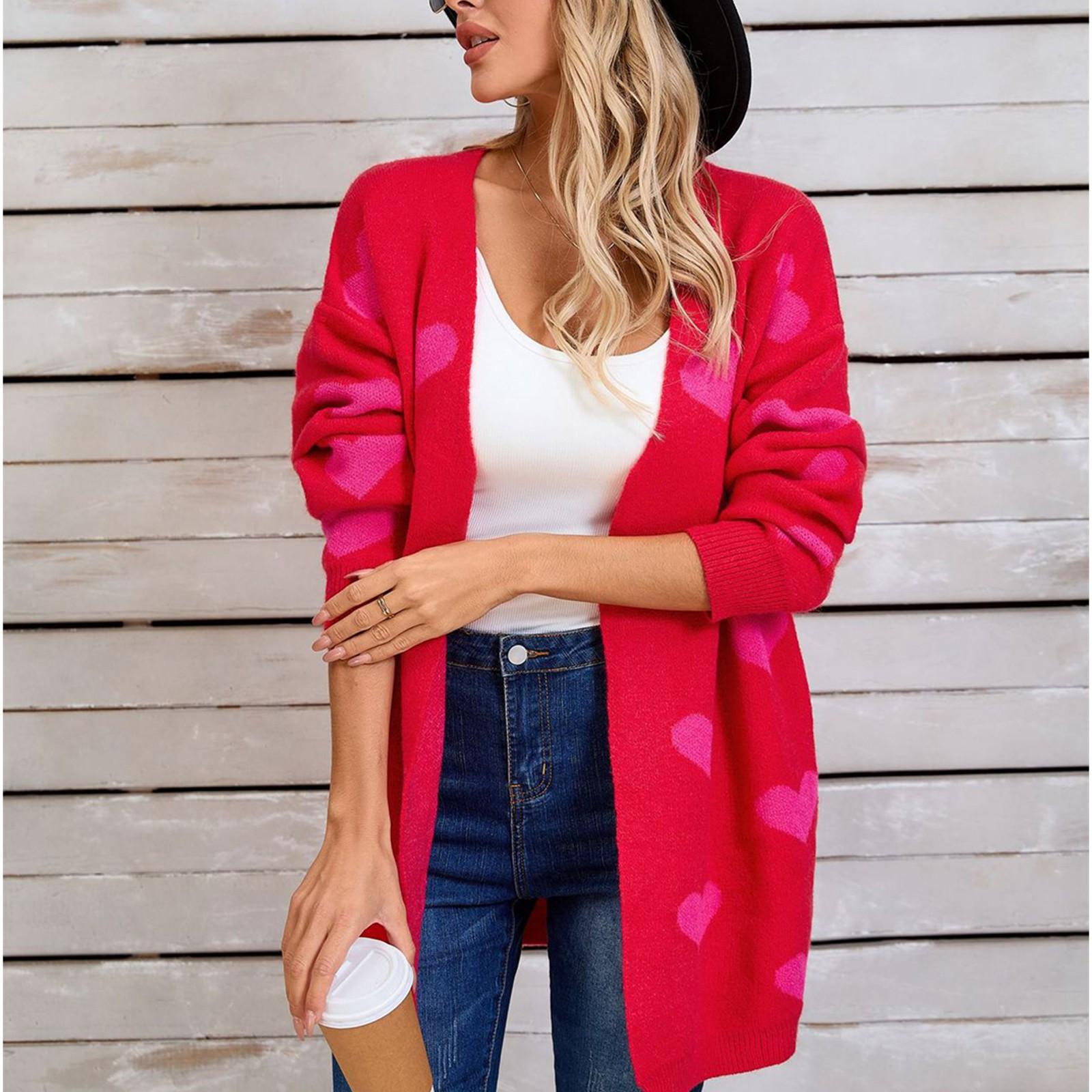 

Женский повседневный модный кардиган с сердечком, вязаный кардиган, нижняя часть рубашки XL красный