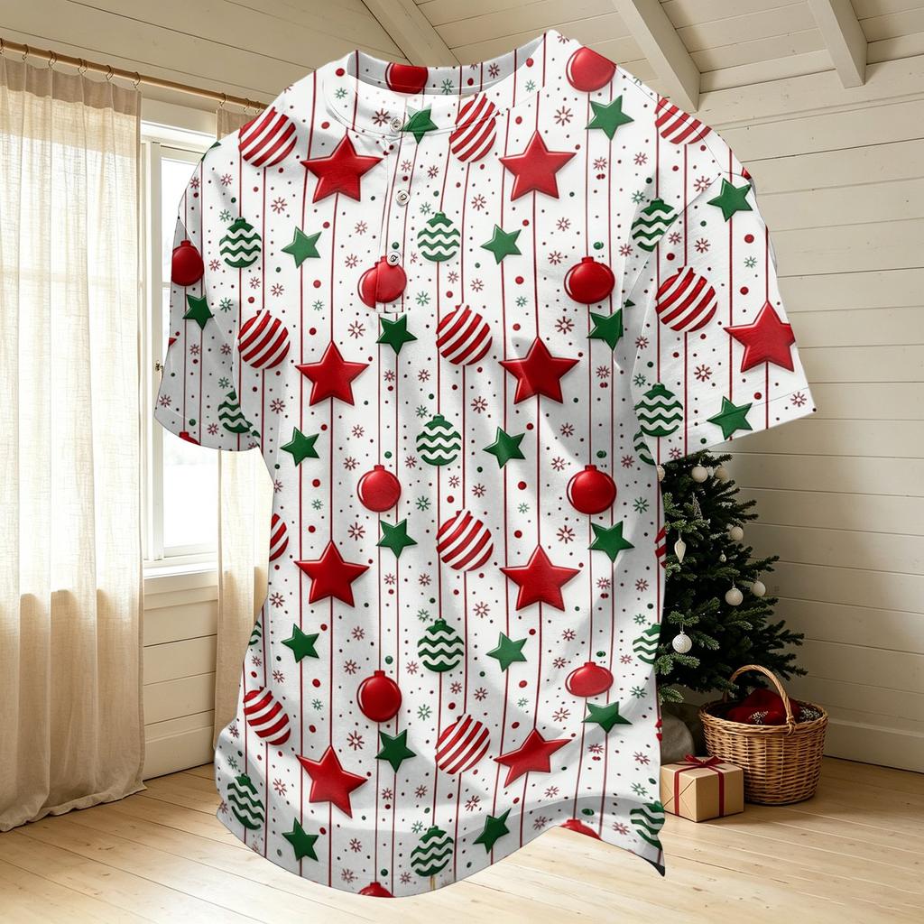 Men's Quick-Dry Round Neck Short Sleeve T-Shirt with Christmas Print for Holiday Party