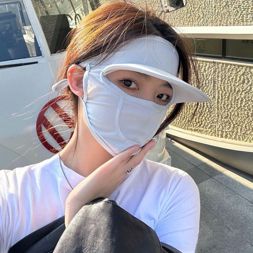 With Cap Brim Outdoor Face Scarves Ice Silk Mask Face Cover Womne Sun Hats Face Gini Mask