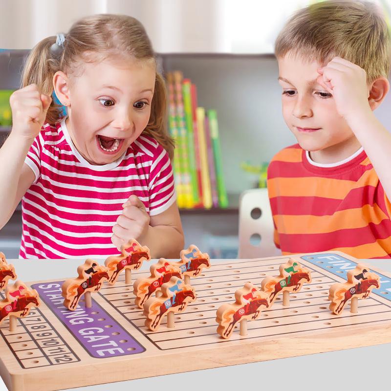 Solid Wood Horse Racing Board Game for Kids – Educational Wooden Toy