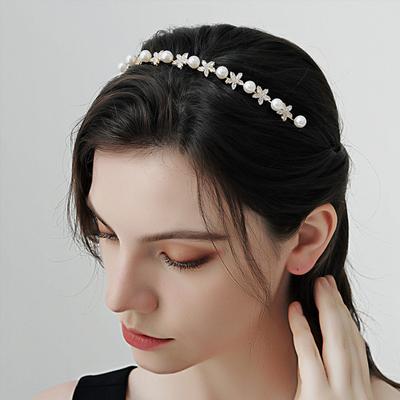 Retro Bride Temperament Hair Headwear Korean Zircon Flower Hairpin Rhinestones Fine Headband Pearl Female