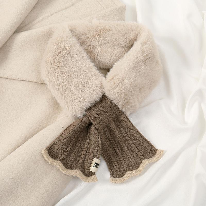 Winter Scarf Women Warm Thicken Solid Color Faux Rabbit Fur Plush Cross Collar Shawl Elegant Warm Soft Comfortable Scarf
