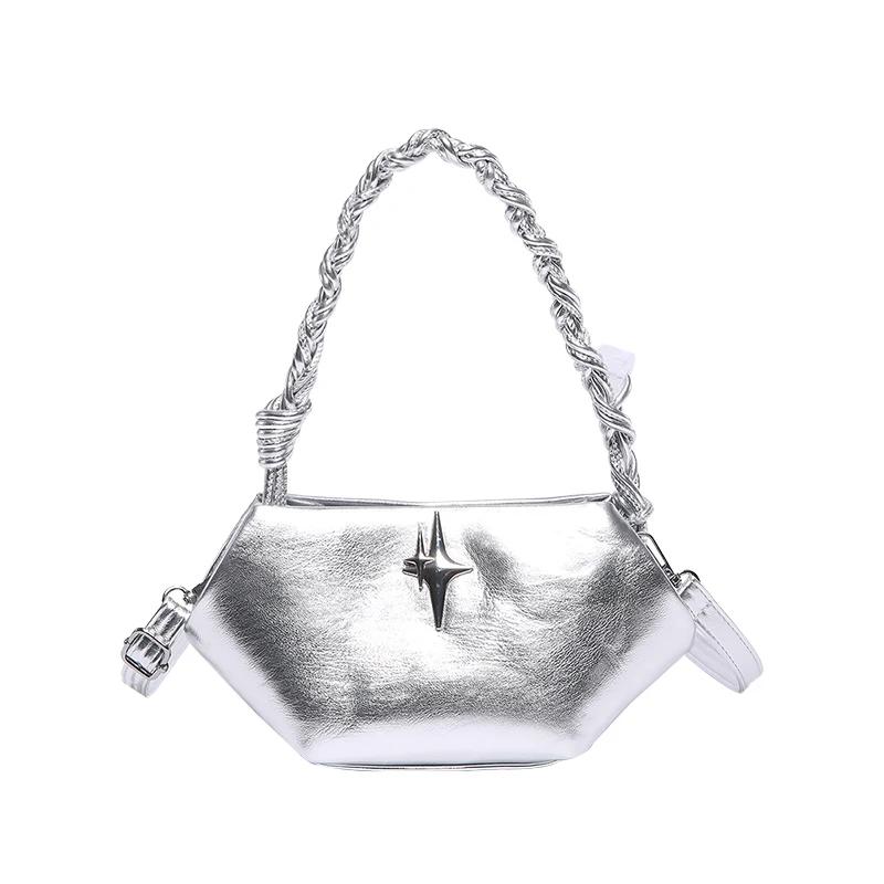Large Capacity Shoulder Bag for Women Fashion Solid PU Bag Delicate Handle