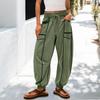 Women's Sanitary Pants, Wide Leg Pants, High Waist, Leg Cinching, Patchwork Pockets, Casual Pants