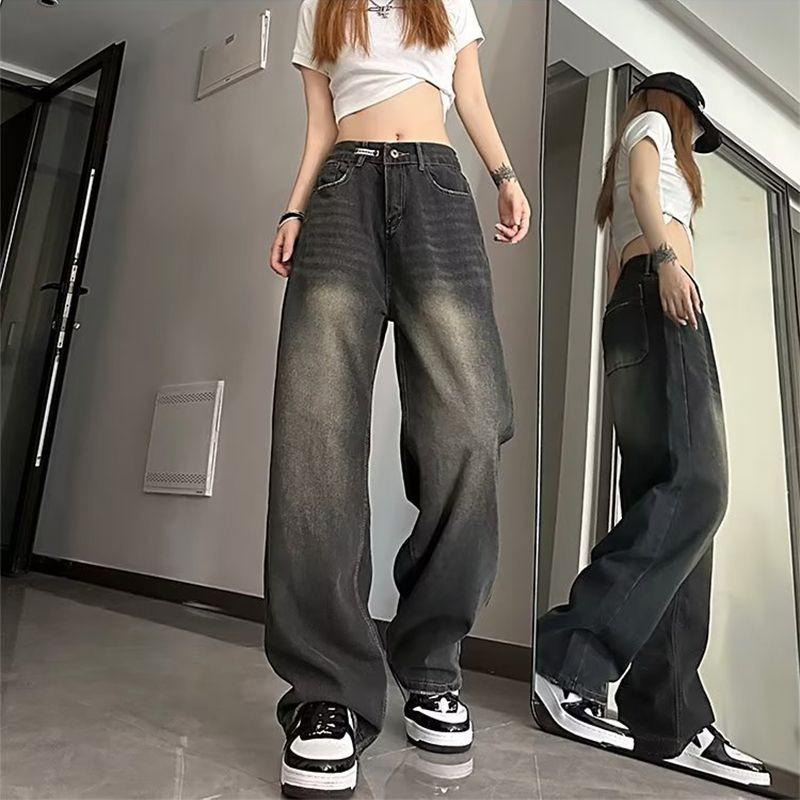 

Винтажные джинсы с градиентом, брюки в американском ретро-стиле, нишевый дизайн, прямые брюки в пол 5XL синий