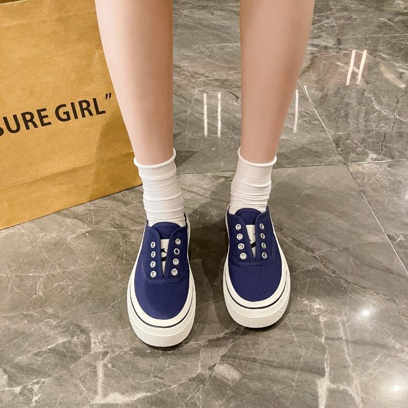 Women's Canvas Shoes Spring Autumn No-Tie Breathable Personality Match All-Match Board Shoes Comfortable Rubber Bottom