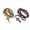 Wood Beads Cross Rosary Necklace Hangable Pendant Crafts Long Bead Chain for Christmas Party Church Decorations