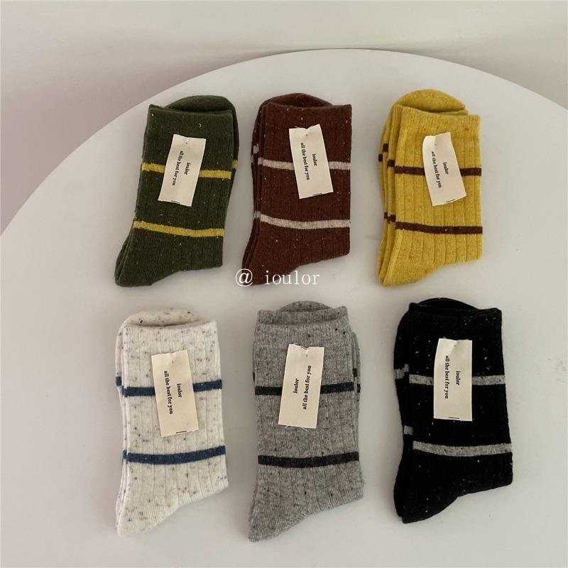 Ladies Autumn Winter Thick Striped Wool Medium Tube Pile Socks