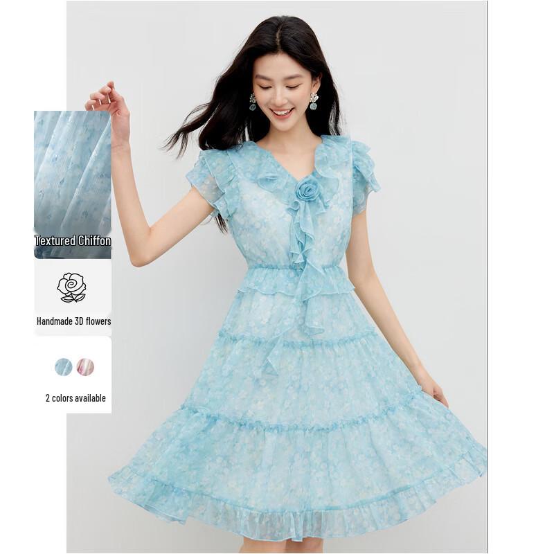 Women s Floral V-Neck Tiered Dress L