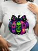 TXWomen's Trendy Crew Neck T-Shirt Colorful Halloween Pumpkin Skull Design Suitable for Casual Sportswear