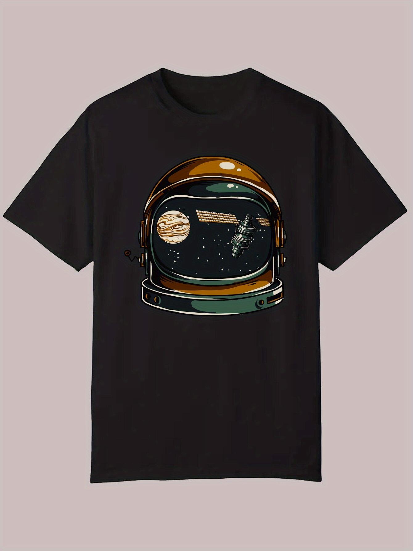 Casual Crew Neck T-shirt with Vintage Astronaut Graphic S