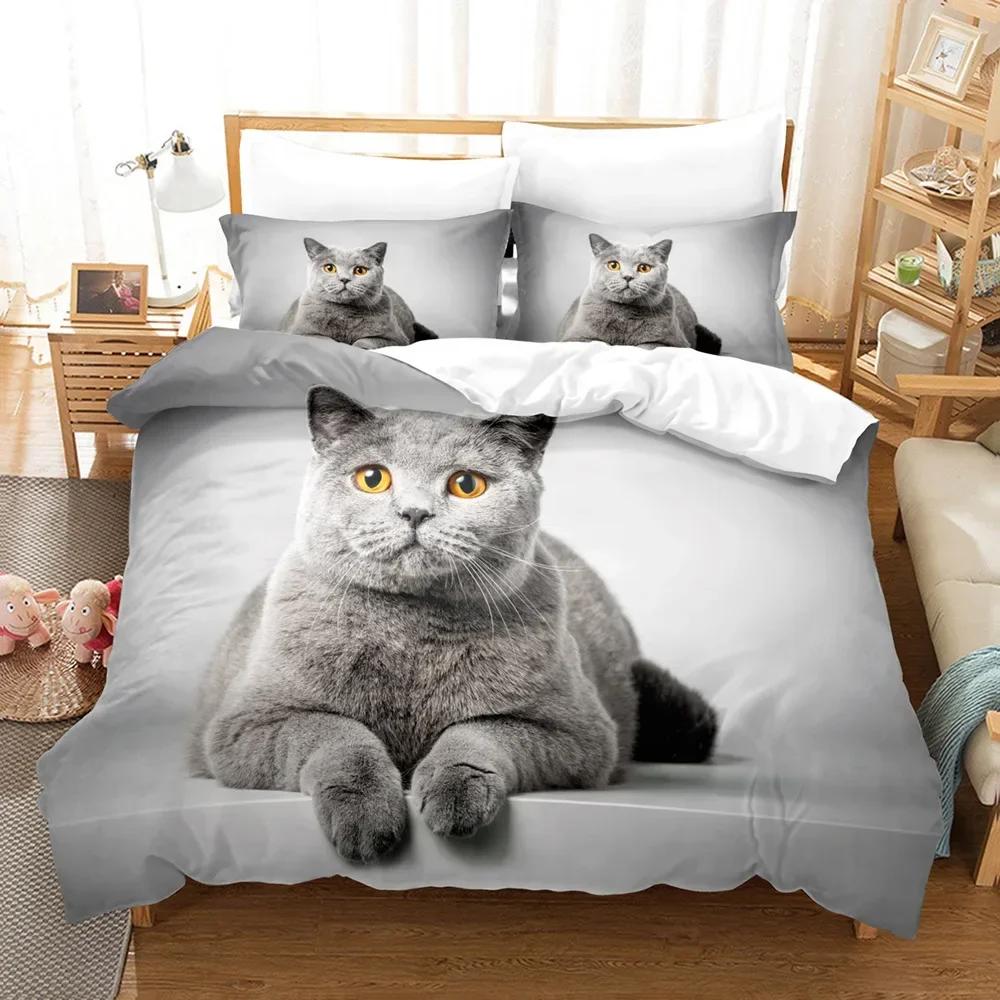 Cute Cat Duvet Cover 3D Animal Comfortable Duvet Quilt Cover Pillowcase Bedding Set Children Bedroom Decoration Home Textile