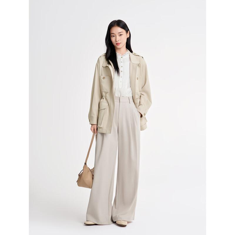 Двухцветный Классический Тренч Jiu Zi An Na Kou с Воротником-стойкой и Шнурком S