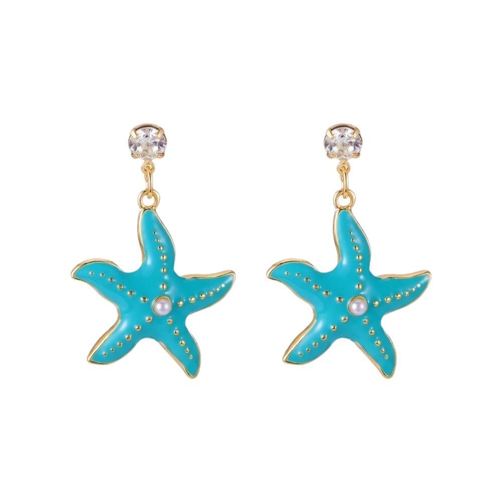 Pearl Starfish Stud Earrings Exaggerated Shell Drop Earrings Rhinestone Dangle Earrings  Lady/Gifts