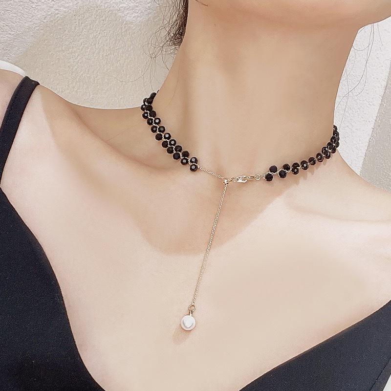 Korean Black Crystal Clavicle Choker Necklace for Women