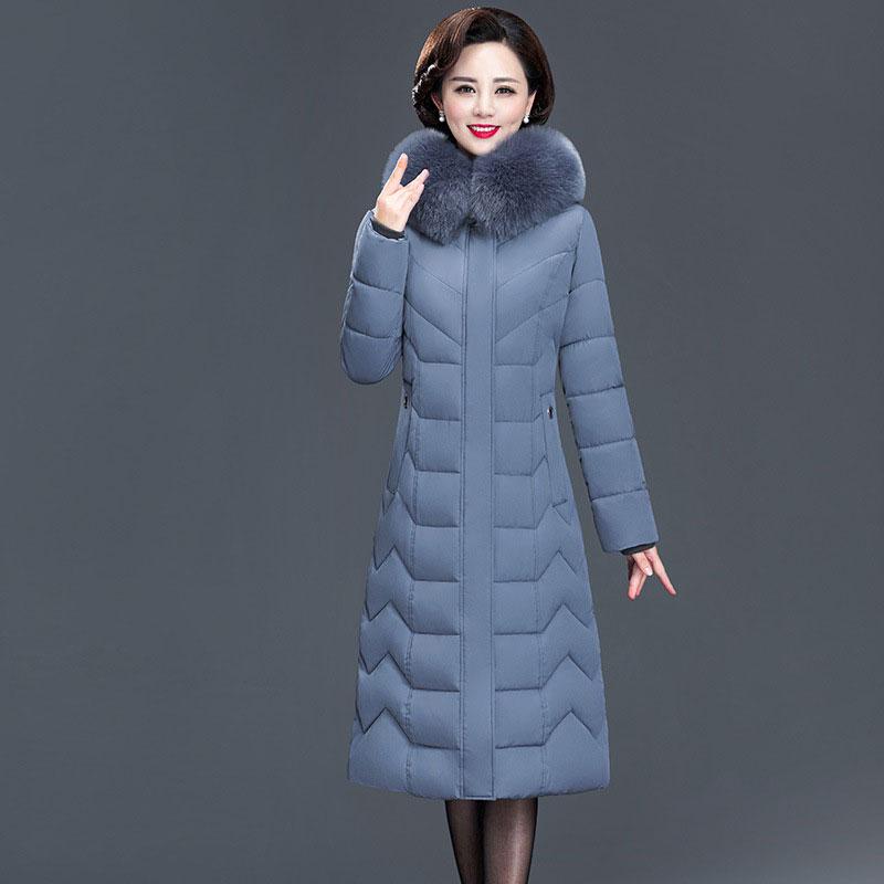 Buy Women's Large Size Long Section Slim Down Cotton Padded Hooded Fur ...