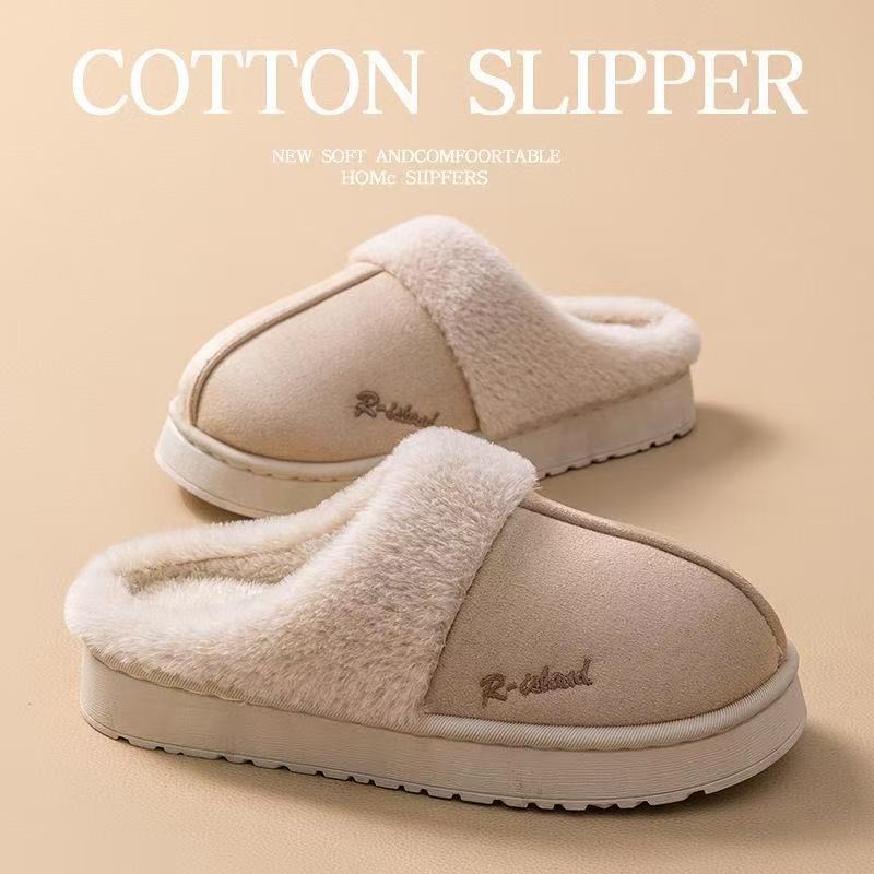Fleece thick-soled cotton slippers women's winter indoor home household warm and non-slip couple plush cotton shoes men's winter