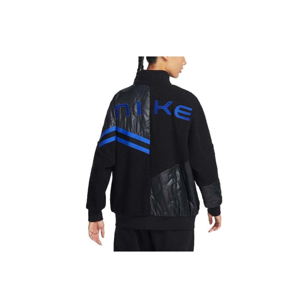 Nike Solid Color Logo Print Fleece Stand Collar Long Sleeve Jacket Women Jackets Black FB1821-010