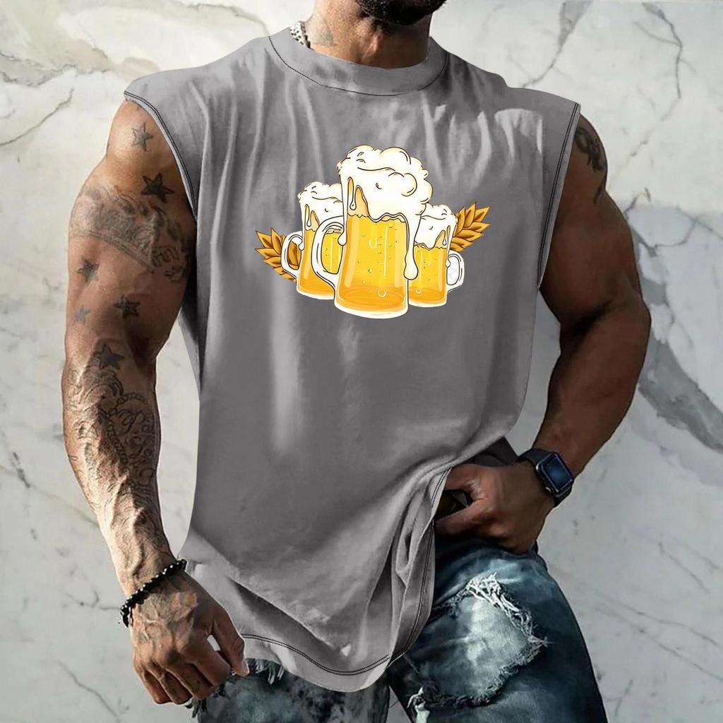Men Sleeveless Tank Top Loose Fit Casual Streetwear Sport Vest with Textured Pattern Printed Design for Everyday Vacation Wear