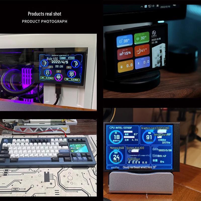 3,5" IPS USB-Display: Temperaturüberwachung, Speicherdatum, Kostenloses AIDA64, Einstellbare Helligkeit, Metalllünette.