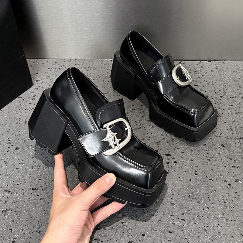 British style loafers women's 2025 spring new thick-soled heightened thick-heeled small leather shoes, one pedal high-heeled single shoes