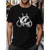 European Sizes Men's Fish And Fishhook Print Creative Top, Casual Short Sleeve Crew Neck T-shirt, Men's Clothing For Summer Outdoor