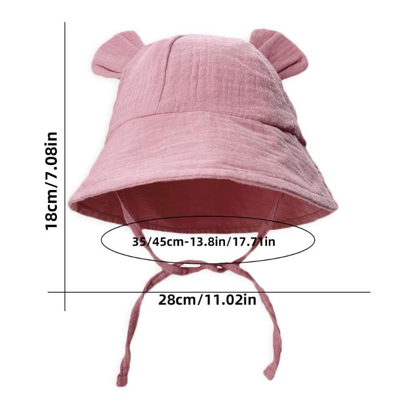 Summer Baby Comfortable Solid Color Little Hat Baby Pure Cotton Bear Ear Fisherman Hat Children Sunshade Hat