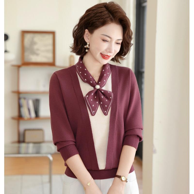 Middle-aged and Elderly Autumn and Winter Bottoming Sweater Mother Autumn Clothes New Knitted Sweater Top Middle-aged Women's Clothing Strap Sweater
