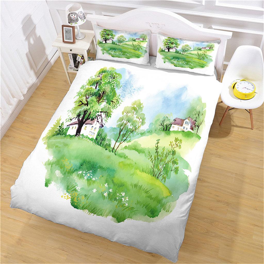 Full Double Bed Collection Cartoon Architecture House Duvet Cover 3D Quilt Cover Comforter Covers For Single Double Queen King Bed Size