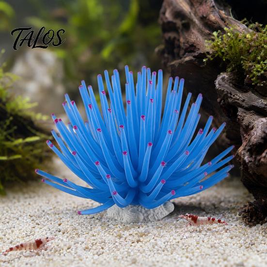 Aquarium Scenery Accessory Silicone Sea Anemone, Realistic Blue Actinian, Fish Tank Stable Decoration Ornament, Flexible Actinia for Seawater