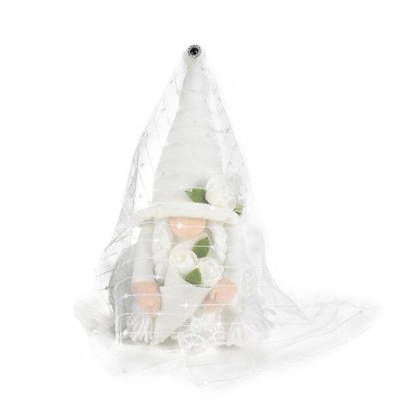 Pluszowy krasnal w sukni ślubnej, dekoracja dla panny młodej i pana młodego, lalka krasnal, prezent walentynkowy, dekoracje na przyjęcie weselne