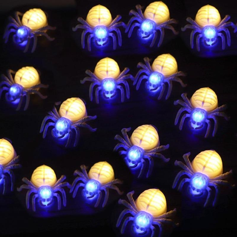 16pcs Halloween Light Up Spider Figurine, Realistic LED Glowing Spider Statue, Indoor & Outdoor Home Party Decorations