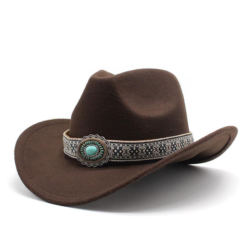 Ethnic Style Western Cowboy Hat Minority Tibetan Top Hat Prairie Crimped Woolen Felt Hat Jazz Hat