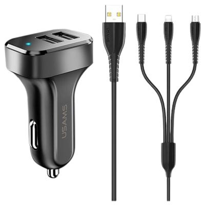 USAMS Land. Alone. 2Xusb C13 2.1A 3in1(Microusb/Usb-C/Lightning) Black Ntu35Ytsc13Tz